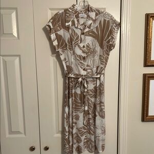 Tropical Print Brown and White Dress